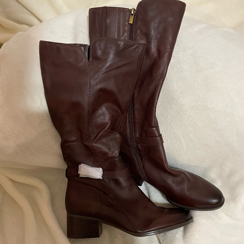 NWOT Brown Leather Wide Calf Knee Boot